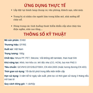 {Mọi đối tượng kể cả trẻ em}Mặt nạ phòng độc EFIRE EH60-Thời gian 60 phút-Bảo vệ hô hấp