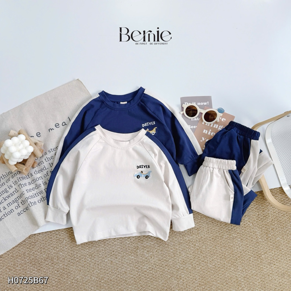 Set dài tay phối màu Drive Bernie chất liệu cotton sịn sò thoáng khí cho bé trai 9-24kg