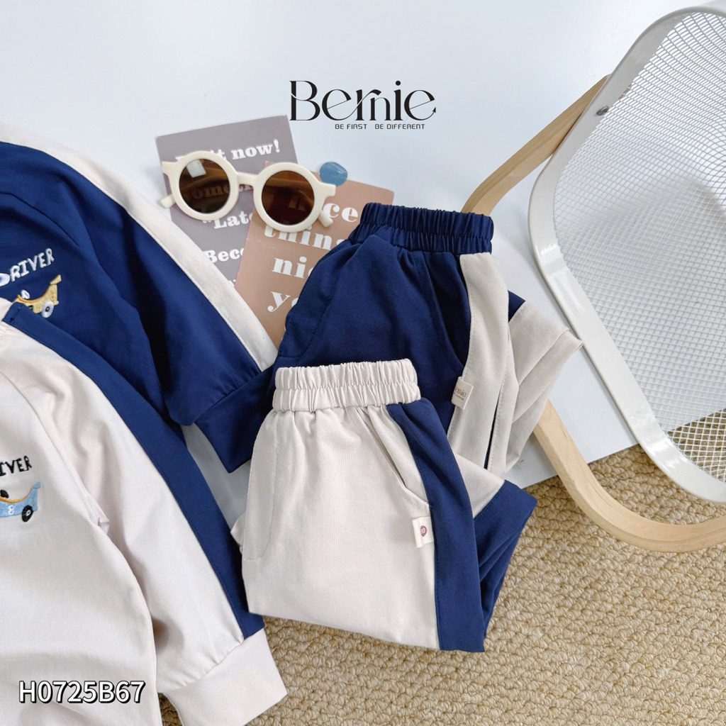 Set dài tay phối màu Drive Bernie chất liệu cotton sịn sò thoáng khí cho bé trai 9-24kg