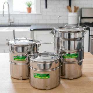Cà men inox 3 ngăn đường kính 14cm hộp đựng cơm inox, cặp lồng giữ nhiệt hộp đựng cơm tiện lợi mang đi làm
