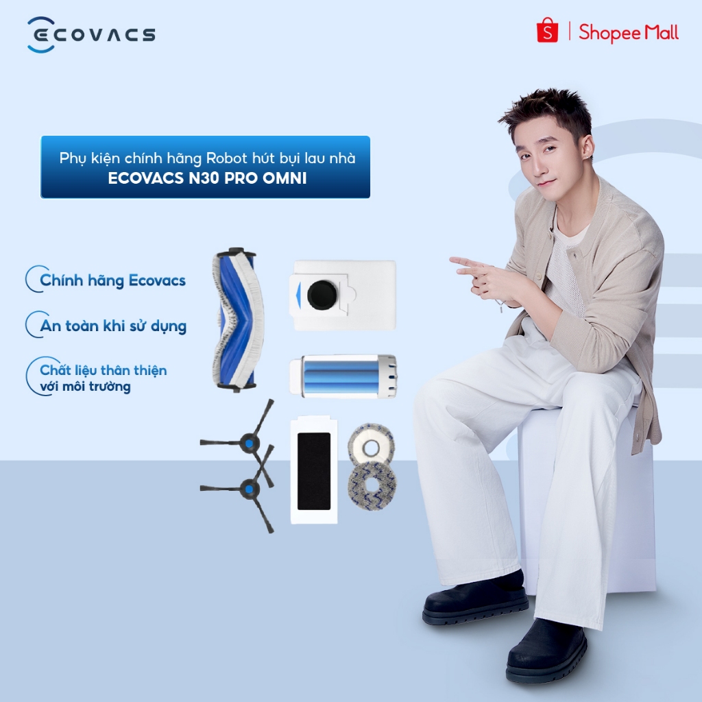 Phụ kiện chính hãng robot hút bụi lau nhà Ecovacs N30 Pro Omni |Chổi cạnh|Chổi chính|Giẻ lau|Bộ phụ kiện|Viên nang rắn