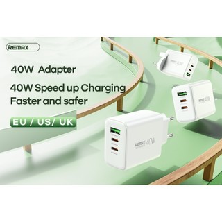 Cốc sạc nhanh 3 cổng REMAX RP-U123 chân dẹp US, 2 cổng TypeC, 1 cổng USB-A, Max 40W (Trắng) - Phụ Kiện Nhất Tín