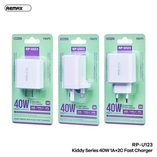 Cốc sạc nhanh 3 cổng REMAX RP-U123 chân dẹp US, 2 cổng TypeC, 1 cổng USB-A, Max 40W (Trắng) - Phụ Kiện Nhất Tín