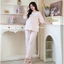 Larosa Bộ Đồ Bầu Dài Chất Đũi Mềm Mát Phối Họa Tiết Nơ Thanh Lịch Trẻ Trung -LA031B