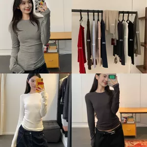 𝐌𝐈𝐄𝟗𝟔 𝐱 𝐖𝐆𝐖𝐄 | Áo Thun Nữ Tay Dài WGWE 7398 Cổ Tròn – Form Ôm Body, Chất Cotton Co Giãn, Basic Hàn Quốc