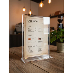 Mica trong suốt, in QR code, mã QR , Bảng mica A4, A5, A6 để bàn menu order, nhà hàng, quán ăn
