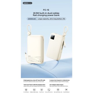 Sạc Dự Phòng Remax FC-15 20000mAh, TypeC PD 22.5W, Màn hình LCD, Kèm 2 cáp TypeC & LaiNing