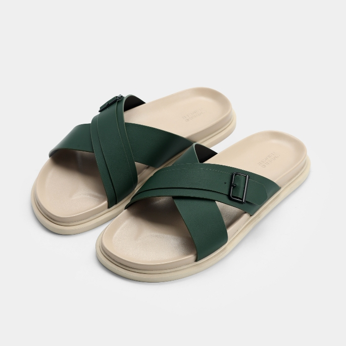 Dép Da Microfiber OLIVE Hai Quai Ngang Nam Nữ Chống Trượt Khoá Cài Êm Chân Thoải Mái | Underthinker