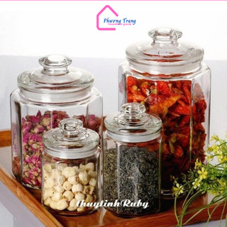 Hủ thủy tinh 2 Lít hình lục giác nắp ron cao su siêu kín muối dưa, đựng thực phẩm an toàn - Phương Trang