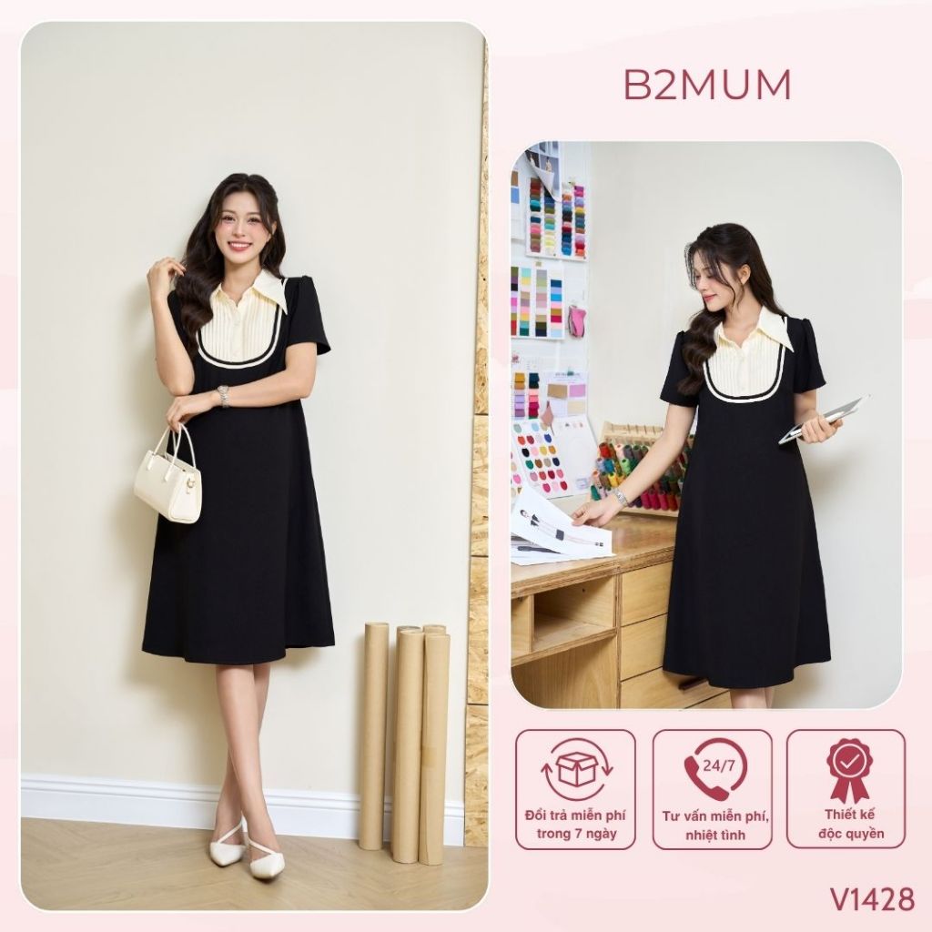 Váy suông công sở, mix cổ đức sơ mi, chất liệu thoáng mát và thấm hút mồ hôi tốt - V1428 B2MUM
