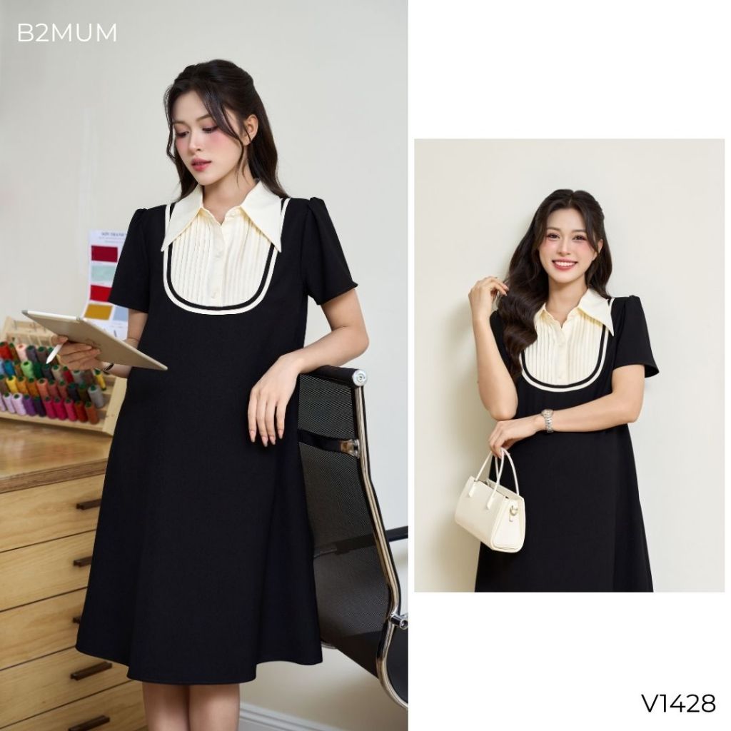 Váy suông công sở, mix cổ đức sơ mi, chất liệu thoáng mát và thấm hút mồ hôi tốt - V1428 B2MUM