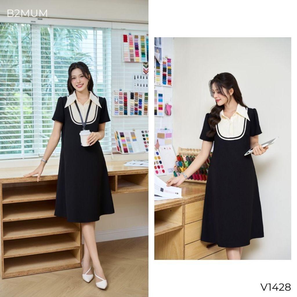 Váy suông công sở, mix cổ đức sơ mi, chất liệu thoáng mát và thấm hút mồ hôi tốt - V1428 B2MUM