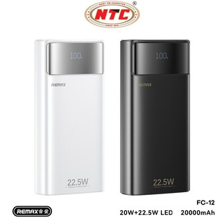 [Có 3C] Cục Tích Điện Remax FC-12 20000mAh, USB-A QC 22.5W, TypeC PD 20, Kèm 3 cáp sạc, Đèn pin siêu sáng