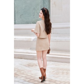LAMER Áo Dạ Vest Dáng Suông Cổ Tròn Croptop Phối Chân Váy Chữ A Dáng Ngắn O65W25T008, O62R25T001