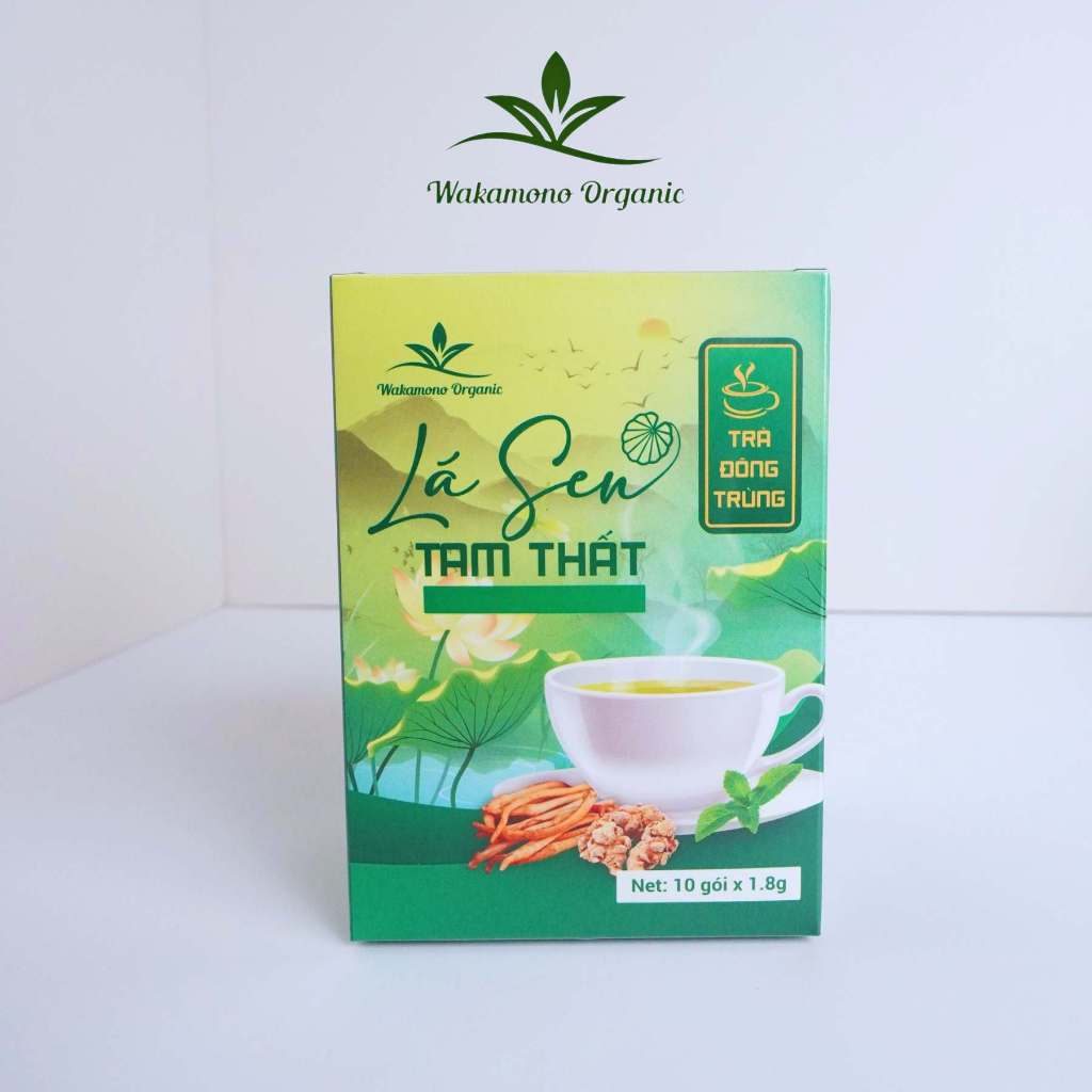 Trà Wakamono Organic trà đông trùng hạ thảo lá sen tam thất, trà thảo mộc thơm ngon, dạng túi lọc dễ pha