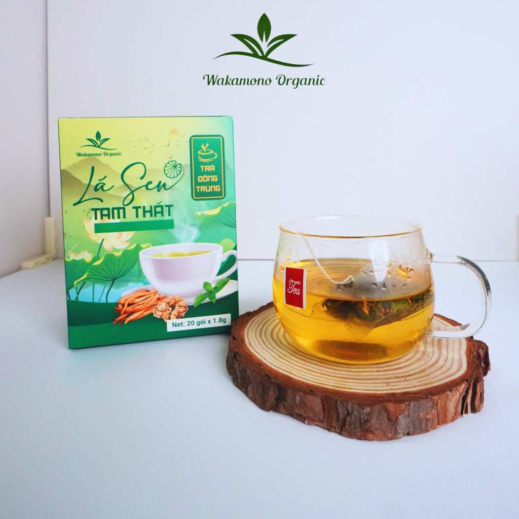 Trà Wakamono Organic trà đông trùng hạ thảo lá sen tam thất, trà thảo mộc thơm ngon, dạng túi lọc dễ pha