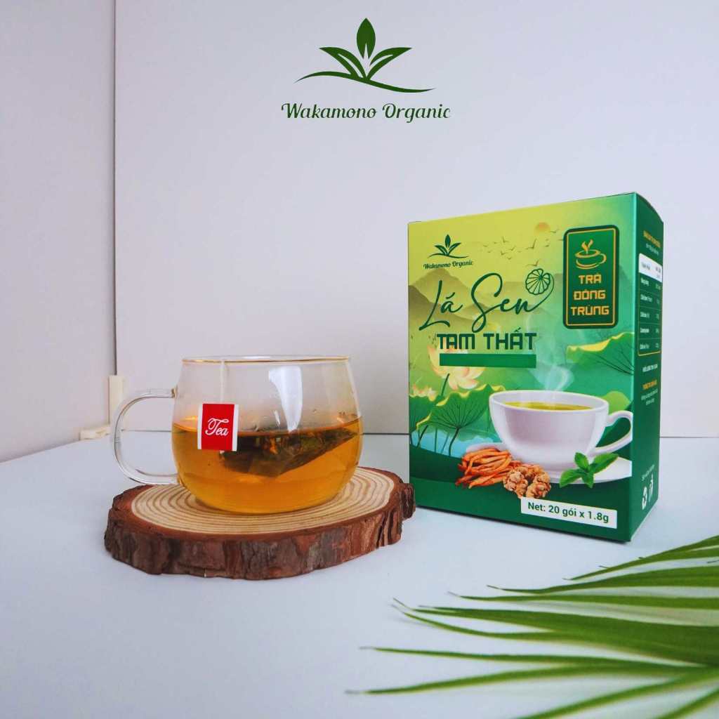 Trà Wakamono Organic trà đông trùng hạ thảo lá sen tam thất, trà thảo mộc thơm ngon, dạng túi lọc dễ pha