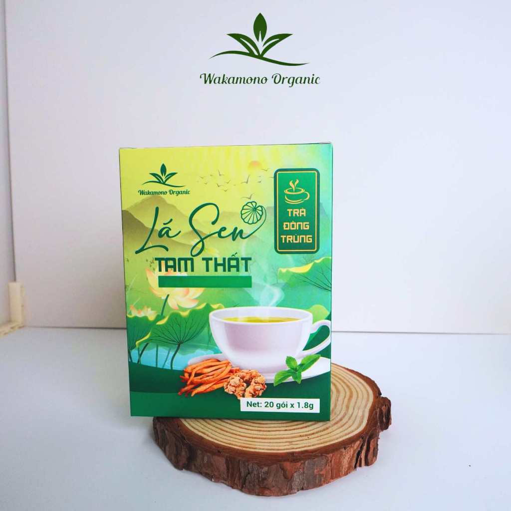 Trà Wakamono Organic trà đông trùng hạ thảo lá sen tam thất, trà thảo mộc thơm ngon, dạng túi lọc dễ pha