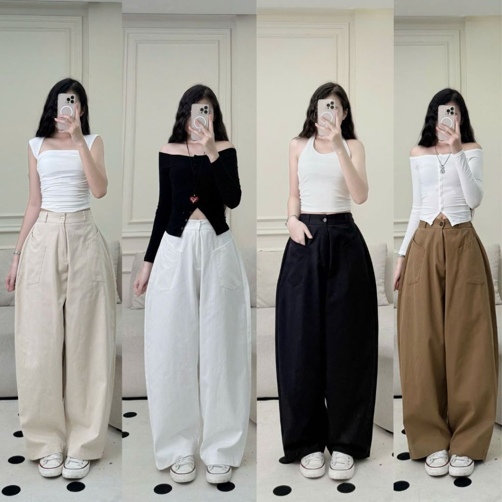 Quần Dài Harem Nữ Parachute 2 Túi Kaki Dày Dặn Joolate Quần Ống Suông Cargo Form Rộng Basic, Mặc Đi Chơi – Đi Học