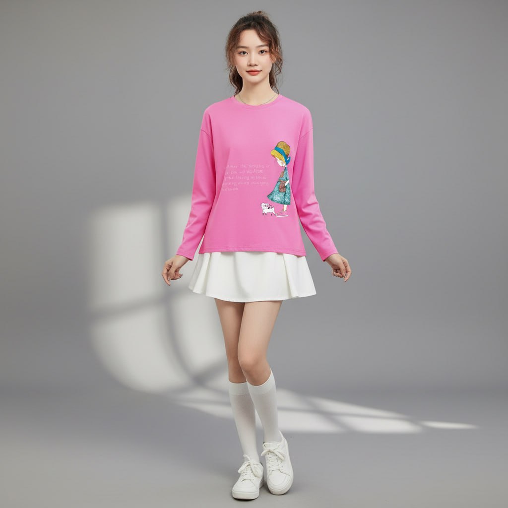 Áo phông dài tay hình cô gái cho bé gái size đại BEESHOP D25037