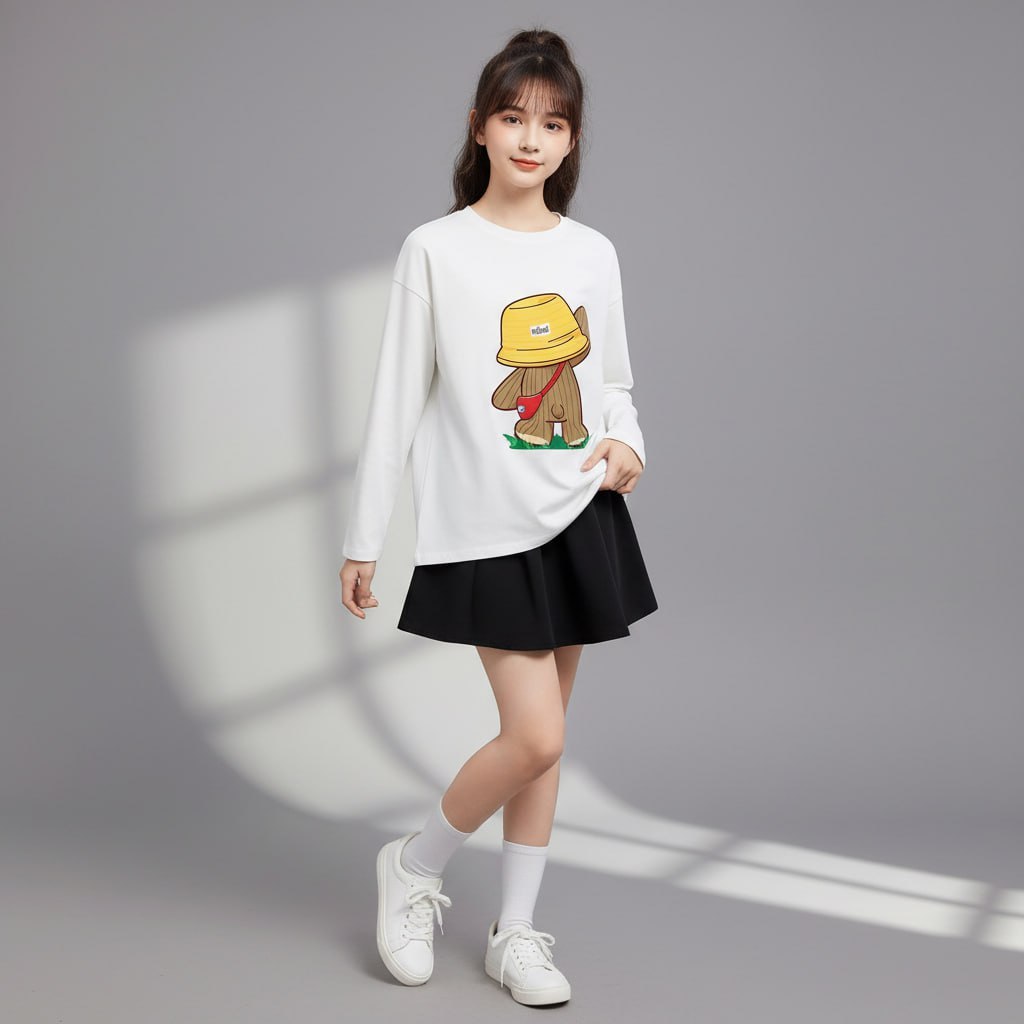 Áo phông dài tay hình gấu cho bé gái size đại BEESHOP D25036