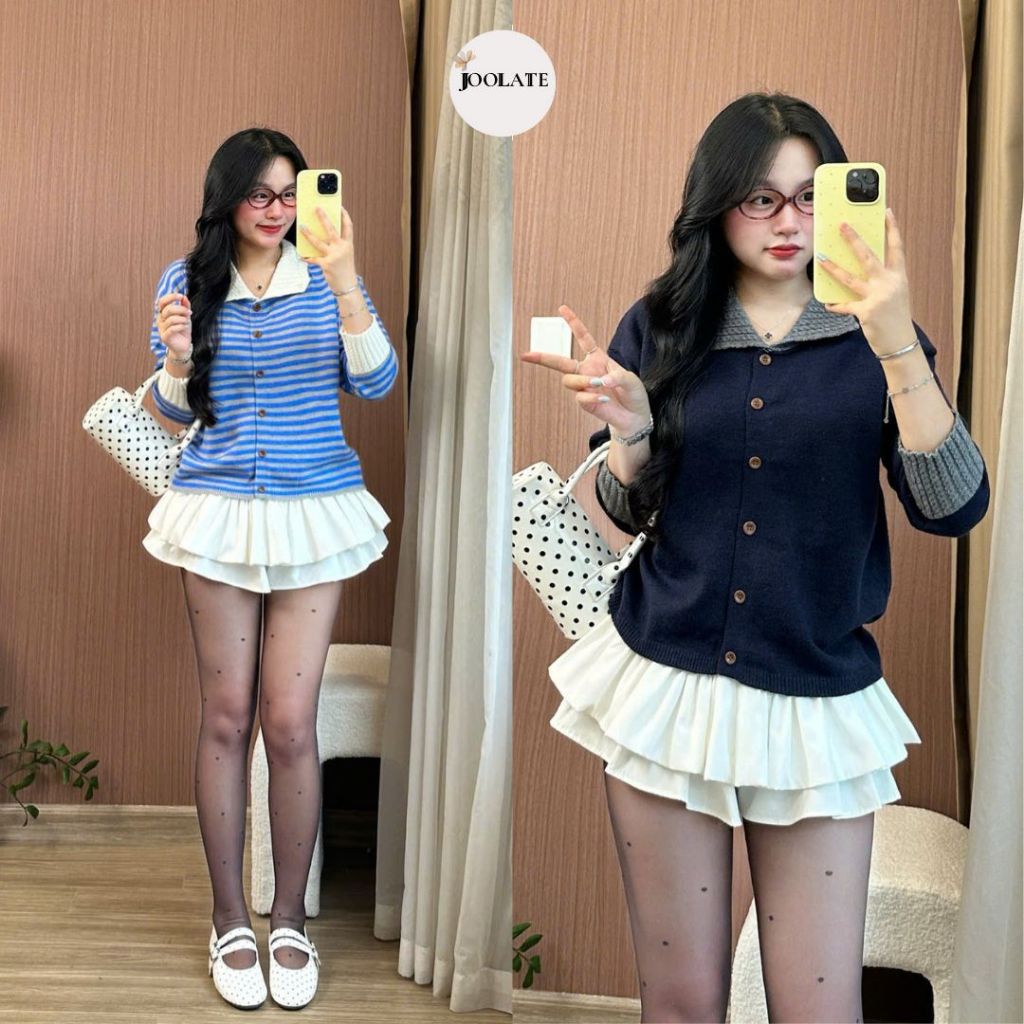 Áo khoác cardigan nữ len dáng rộng cổ ve tay trắng đẹp chuẩn Hàn trẻ trung năng động Joolate 1536 P7K3