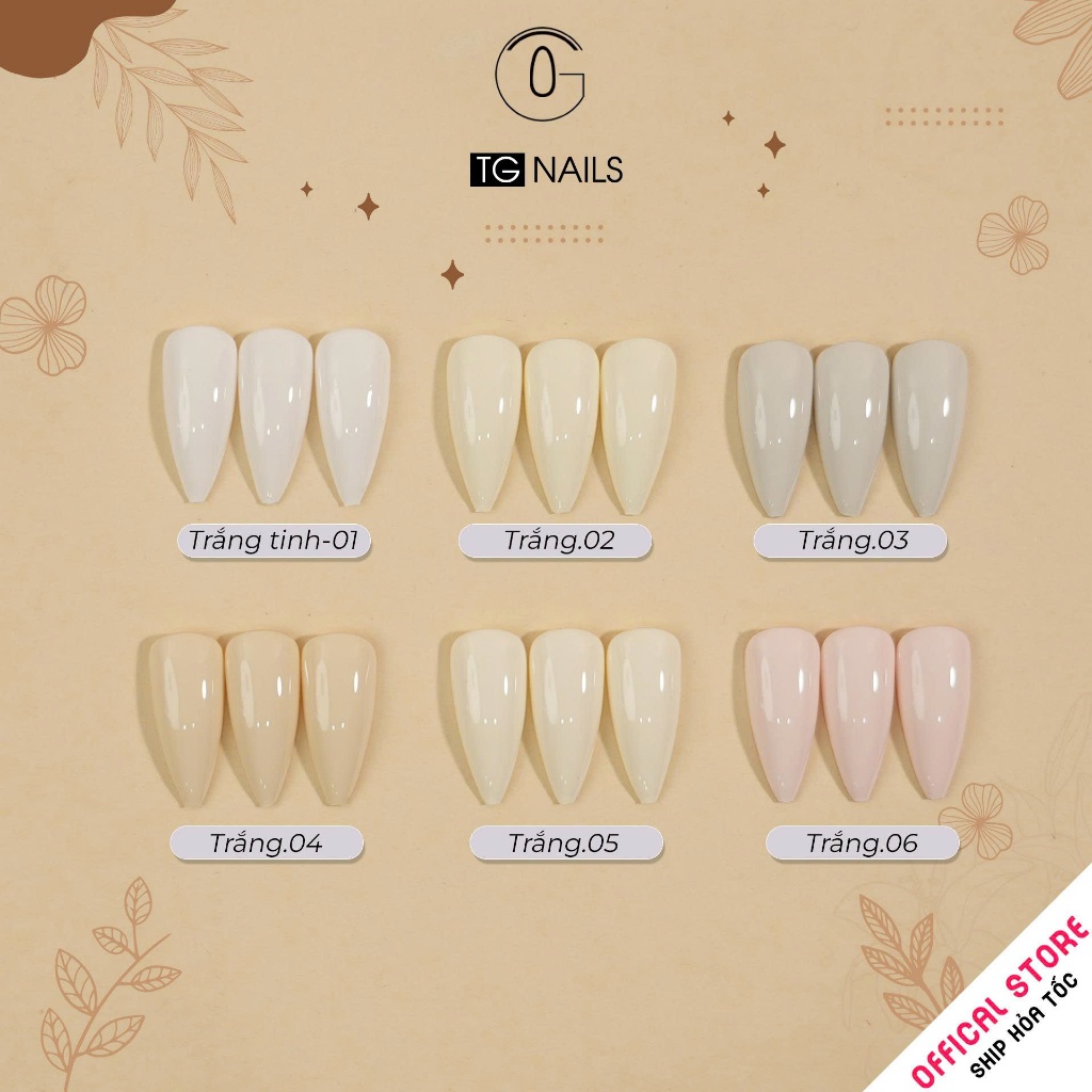 Set sơn gel 6 màu tone Trắng, thương hiệu TG, cọ tròn bóng mướt