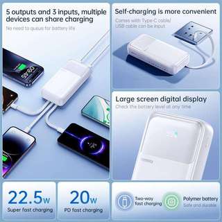 Cục Tích Điện Remax FCP-2 20000mAh, USB-A & TypeC PD 22.5W, 3 đầu vào, 5 đầu ra, Màn hình LCD