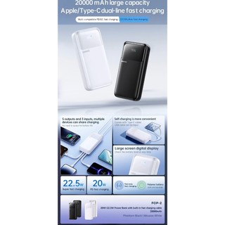 Cục Tích Điện Remax FCP-2 20000mAh, USB-A & TypeC PD 22.5W, 3 đầu vào, 5 đầu ra, Màn hình LCD