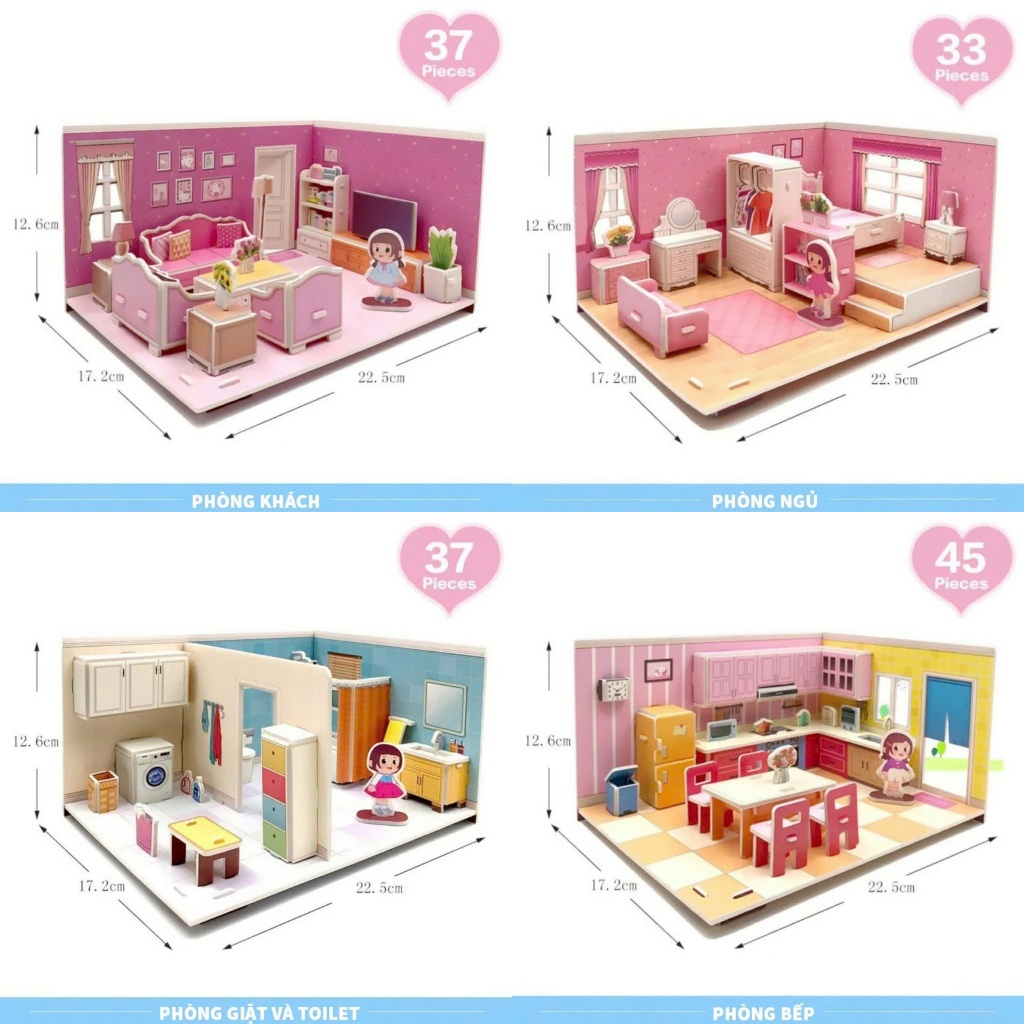 Set 4 Bộ Đồ Chơi Lắp Ráp Ngôi Nhà 3D Xinh Xắn Cho Bé Thiết Kế Sống Động Phát Triển Sáng Tạo