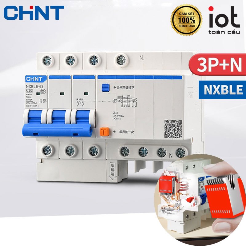 CB Chint NXBLE 3P+N – Từ 10A đến 125A đa dạng – RCBO, Aptomat 3 Pha ...