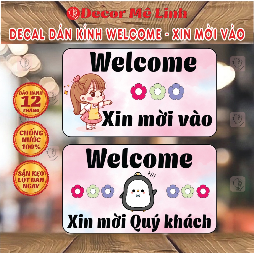 🌈Decal Dán Kính Welcome - Xin Mời Vào - Chống Nước, Dán Trang Trí cửa Quán, Shop, Công Ty Freeship - Chống Nước - Bóc Ra