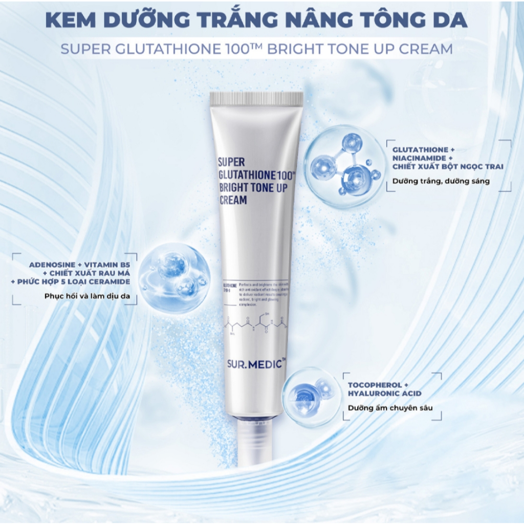Kem dưỡng Sur.Medic Super Glutathione 100 Bright Tone Up Cream 40ml
