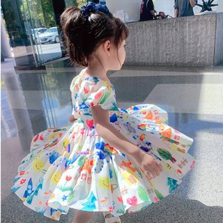 Váy Cho Bé Gái, Váy Thiết Kế Tay Bồng Cho Bé Gái Họa Tiết Xinh Xắn Chân Váy Bồng Chất Liệu Cotton