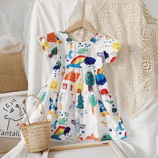 Váy Cho Bé Gái, Váy Thiết Kế Tay Bồng Cho Bé Gái Họa Tiết Xinh Xắn Chân Váy Bồng Chất Liệu Cotton
