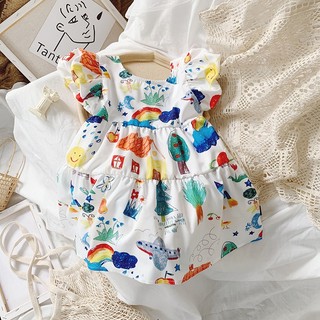 Váy Cho Bé Gái, Váy Thiết Kế Tay Bồng Cho Bé Gái Họa Tiết Xinh Xắn Chân Váy Bồng Chất Liệu Cotton