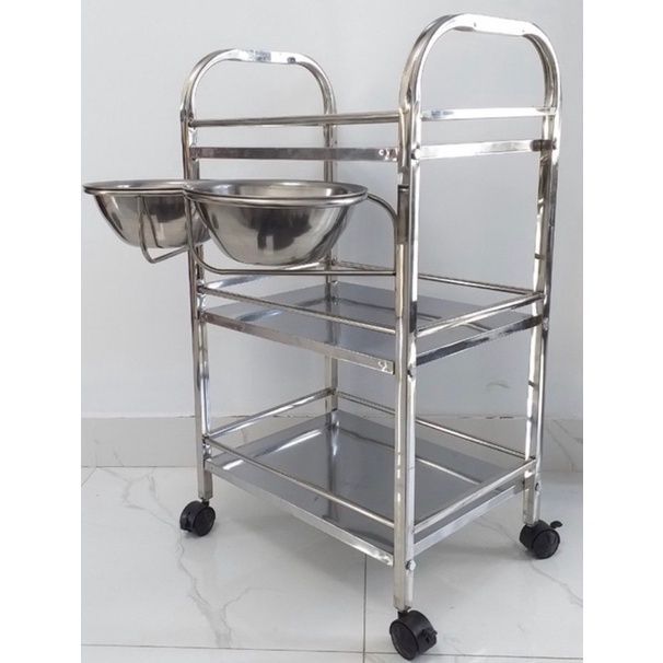 Xe Đẩy Inox 3 Tầng Kèm 2 Bát Đựng Nước Sử Dụng Dễ Dàng Tiện Lợi
