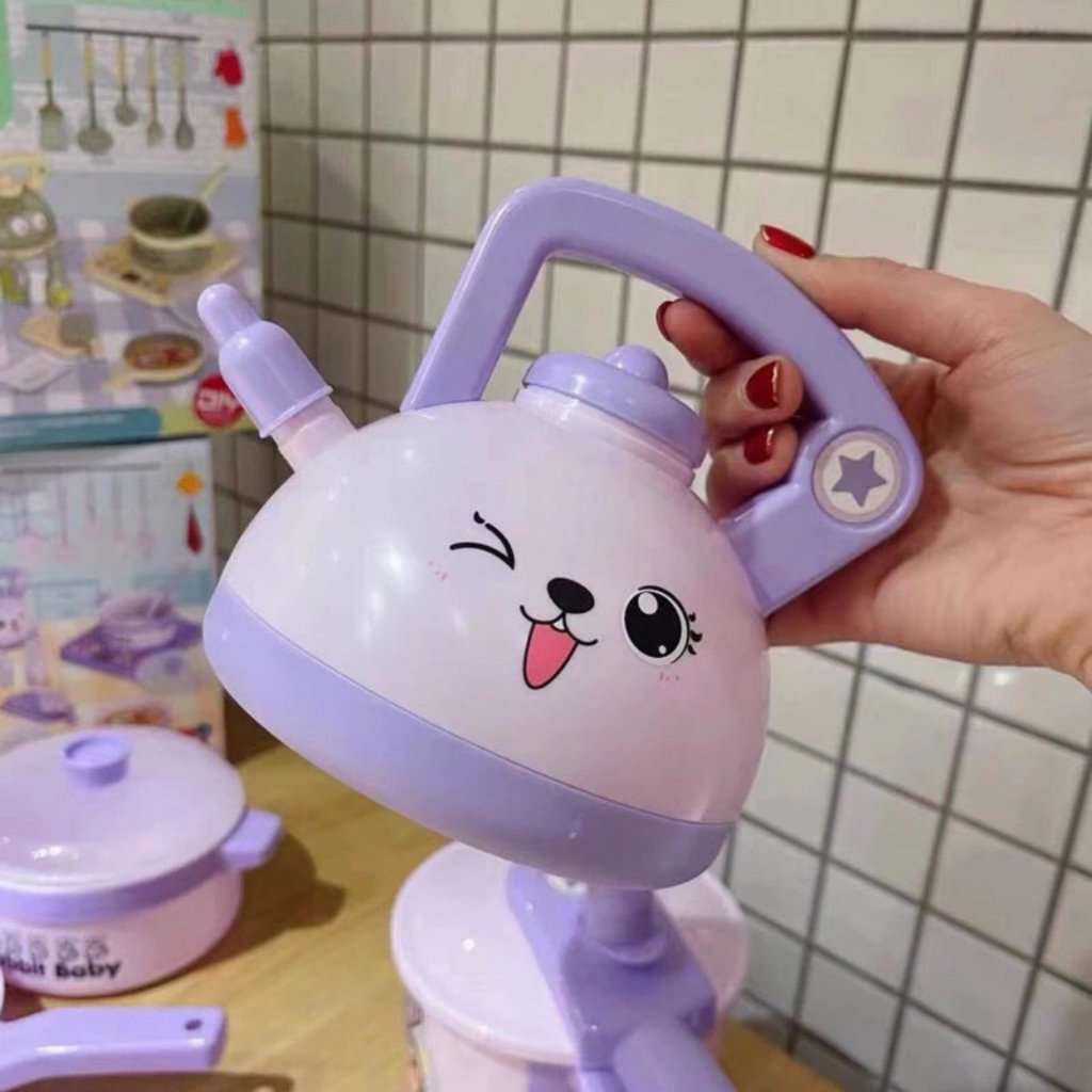 Đồ chơi nấu ăn thỏ tím 20 chi tiết, labubu hồng cho bé có âm thanh hiệu ứng, đồ chơi đầu bếp đồ chơi hướng nghiệp cho bé