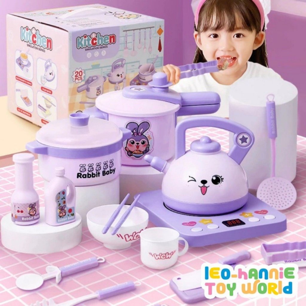 Đồ chơi nấu ăn thỏ tím 20 chi tiết, labubu hồng cho bé có âm thanh hiệu ứng, đồ chơi đầu bếp đồ chơi hướng nghiệp cho bé