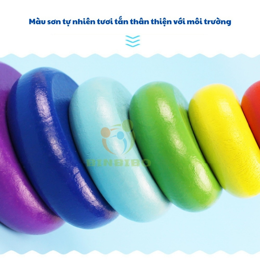 Đồ chơi Tháp cầu vồng thả khối nhiều màu sắc cho bé - Đồ chơi Montessori Binbibo