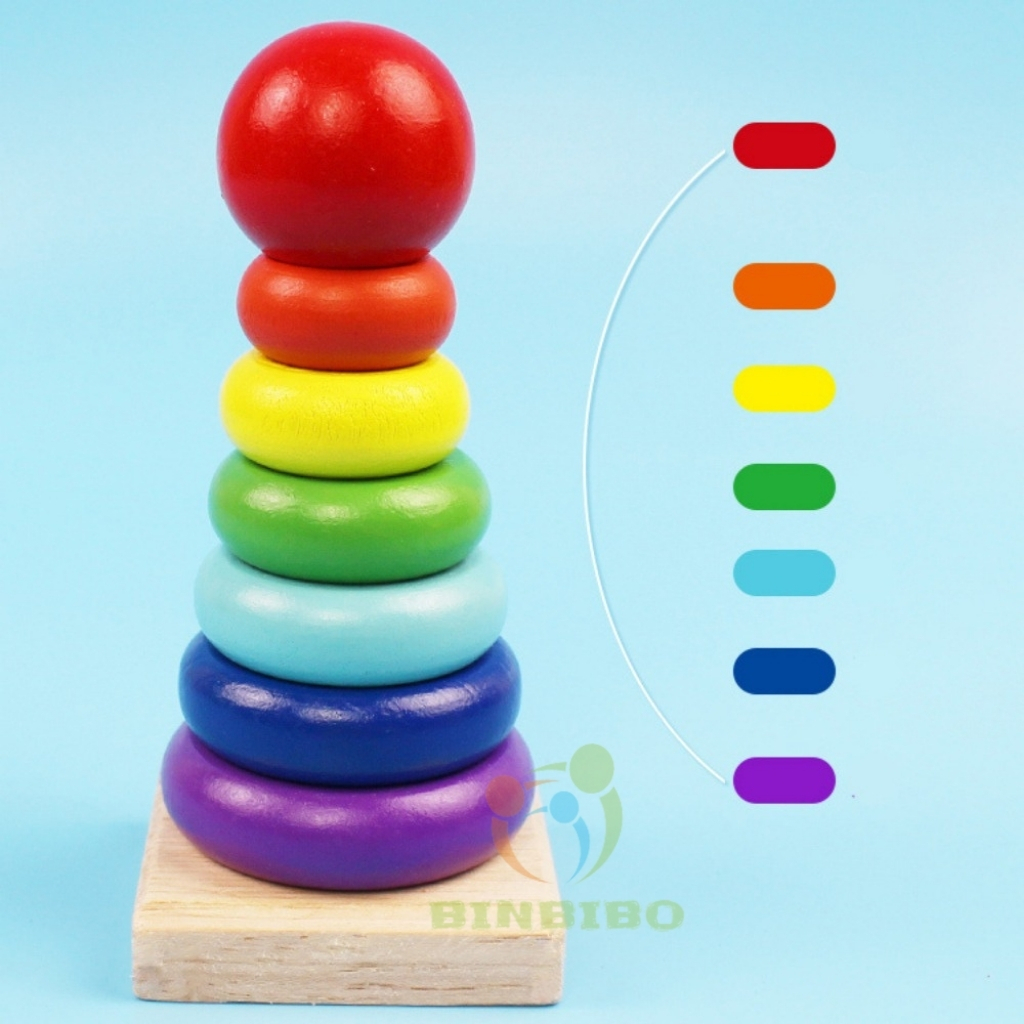 Đồ chơi Tháp cầu vồng thả khối nhiều màu sắc cho bé - Đồ chơi Montessori Binbibo