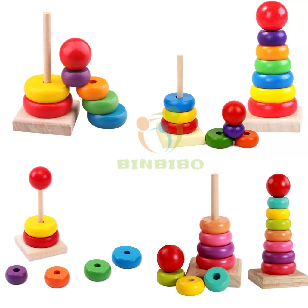 Đồ chơi Tháp cầu vồng thả khối nhiều màu sắc cho bé - Đồ chơi Montessori Binbibo