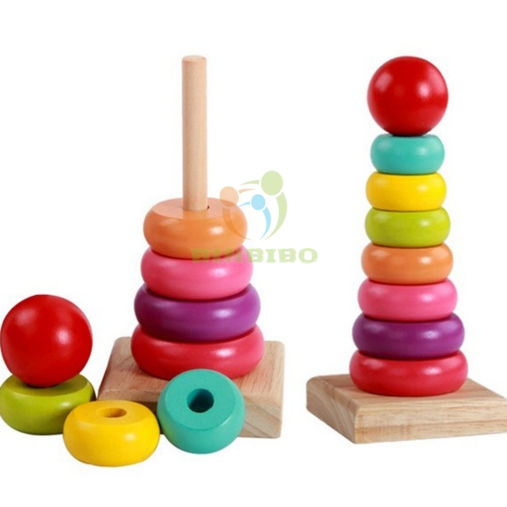 Đồ chơi Tháp cầu vồng thả khối nhiều màu sắc cho bé - Đồ chơi Montessori Binbibo