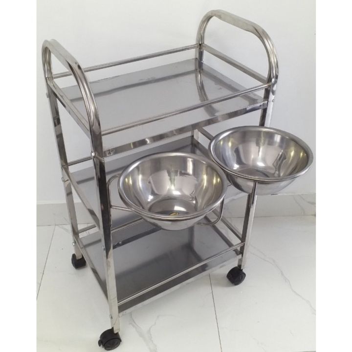 Xe Đẩy Inox 3 Tầng Kèm 2 Bát Đựng Nước Sử Dụng Dễ Dàng Tiện Lợi