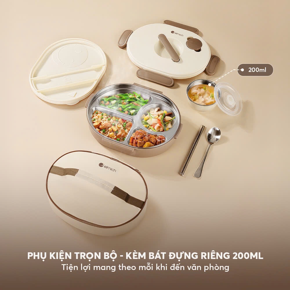 Hộp Cơm INOX 304 Elmich Dung Tích 1L - 2L | Hộp Đựng Cơm Văn Phòng Elmich Chính Hãng