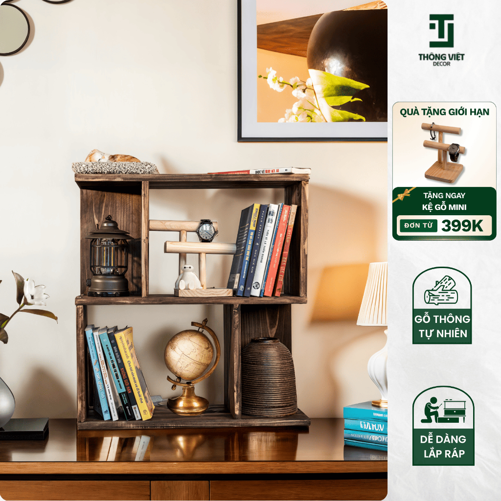 [TV-D004]Kệ Gỗ Trang Trí Kiêm Tủ Đầu Giường Hình Ziczac Để Sách Đồ Decor Phòng Ngủ Góc Làm Việc