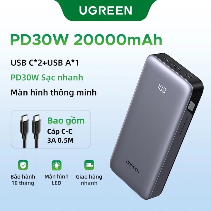 【Pin Sạc Dự Phòng Có Thể Đặt Hàng 20000mAh 30 W】Sạc di động UGREEN Sạc dự phòng 20000mAh PD / PPS25W / QC / UFCS