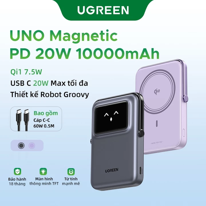 【Pin Sạc Dự Phòng Có Thể Đặt Hàng】Pin dự phòng sạc không dây từ tính UGREEN 10000mAh 20W USB-C + Sạc không dây từ tính 7