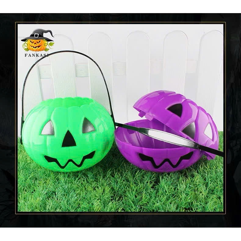 Giỏ bí ngô xin kẹo Halloween to - Đèn bí ngô-Bí ghép 2 mảnh