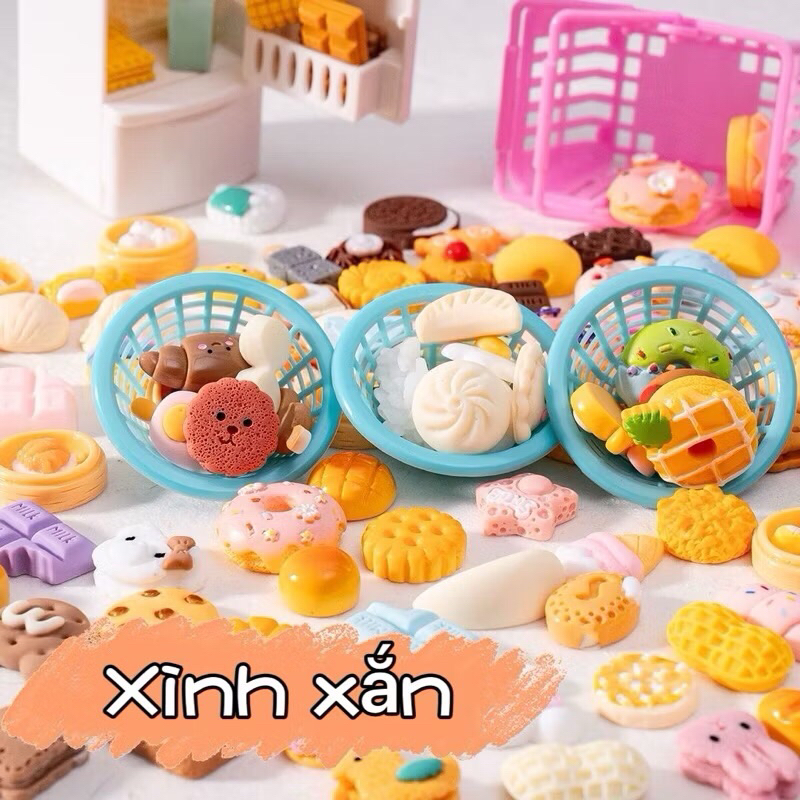 Combo 50 Charm Đồ Ăn Túi Mù Đồ Ăn và Mô Hình Chai Nước mini Không Trùng Lặp Các Mẫu DIY Thủ Công HandMade Nhà Búp Bê